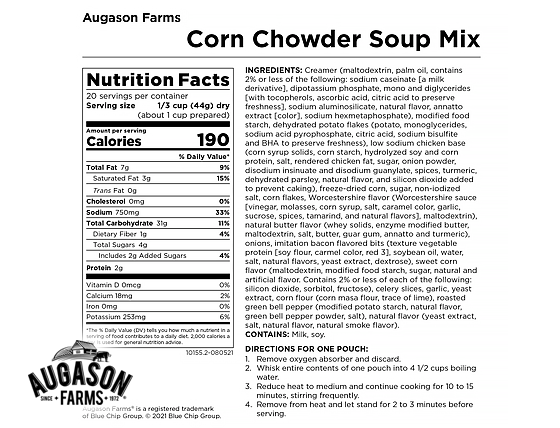 Augason Farms: Corn Chowder Soup Mix Super Can